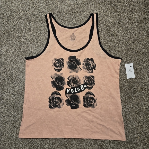 Brand new!! NWT Volcom pink & black Cosmic Clash graphic tank top size large - Picture 3 of 7